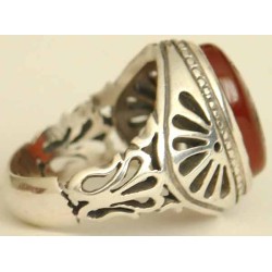 Iran Islam Shia YA Husain ( Oh Imam Husain ) carved in Nice Arabic Calligraphy on Natural Agate Sterling Silver 925 Ring
