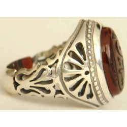 Iran Islam Shia YA Husain ( Oh Imam Husain ) carved in Nice Arabic Calligraphy on Natural Agate Sterling Silver 925 Ring