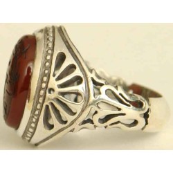Iran Islam Shia YA Husain ( Oh Imam Husain ) carved in Nice Arabic Calligraphy on Natural Agate Sterling Silver 925 Ring
