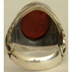 Iran Islam Shia YA Husain ( Oh Imam Husain ) carved in Nice Arabic Calligraphy on Natural Agate Sterling Silver 925 Ring