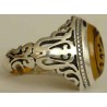 Iran Islam Shia YA Husain ( Oh Imam Husain ) carved in Nice Arabic Calligraphy on Natural Yellow Agate Sterling Silver 925 Ring
