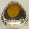 Iran Islam Shia YA Husain ( Oh Imam Husain ) carved in Nice Arabic Calligraphy on Natural Yellow Agate Sterling Silver 925 Ring