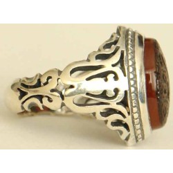 Iran Islam Shia YA FATIMAH AL-ZAHRA carved in Nice Arabic Calligraphy on Natural Agate Sterling Silver 925 Ring