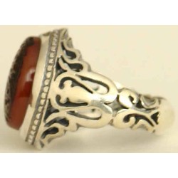 Iran Islam Shia YA FATIMAH AL-ZAHRA carved in Nice Arabic Calligraphy on Natural Agate Sterling Silver 925 Ring