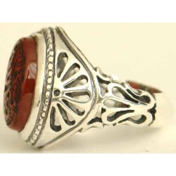 Iran Islam Shia YA FATIMAH AL-ZAHRA carved in Nice Arabic Calligraphy on Natural Agate Sterling Silver 925 Ring