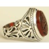 Iran Islam Shia YA FATIMAH AL-ZAHRA carved in Nice Arabic Calligraphy on Natural Agate Sterling Silver 925 Ring