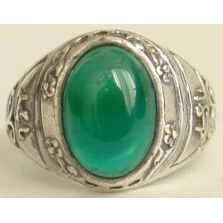 Iran Islam Shia YA ALI Natural Chrysoprases Green Agate Aqeeq Aqiq Sterling Silver 925 Ring