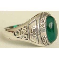 Iran Islam Shia YA ALI Natural Chrysoprases Green Agate Aqeeq Aqiq Sterling Silver 925 Ring