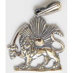 Iran National Lion and Sun Emblem Sterling Silver 925 Pendant Necklace