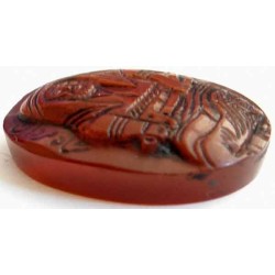 Iran Islam Shia Imam Ali holding Zulfiqar & a Lion down His Feet Hand Carving on Agate Gemstone