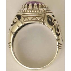 Iran Islam Shia Imam ALI-ON MA' AL-HAQQ Natural Amethyst Sterling Silver 925 Ring