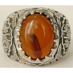 Iran Islam Shia Imam Ali Name Natural Yamani Yemeni Agate Aqeeq Aqiq Sterling Silver 925 Ring