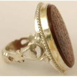 Iran Islam Shia Quranic Ayat Al-Kursy Engraved on Agate Aqeeq Aqiq Akik Sterling Silver 925 Ring