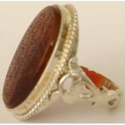Iran Islam Shia Quranic Ayat Al-Kursy Engraved on Agate Aqeeq Aqiq Akik Sterling Silver 925 Ring