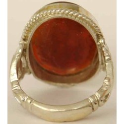 Iran Islam Shia Quranic Ayat Al-Kursy Engraved on Agate Aqeeq Aqiq Akik Sterling Silver 925 Ring