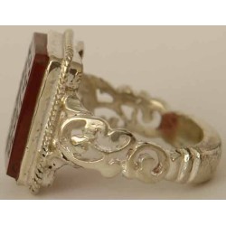 Iran Islam Shia "O Allah the Fulfiller of all needs" Zikr Engraved on Natural Agate Aqeeq Sterling Silver 925 Ring
