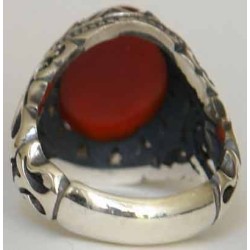 Iran Islam Quran Surat Al-Tawheed Al-Ikhlas Engraved on Natural Agate Aqeeq Aqiq Sterling Silver 925 Ring
