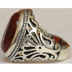 Iran Islam Quran Surat Al-Tawheed Al-Ikhlas Engraved on Natural Agate Aqeeq Aqiq Sterling Silver 925 Ring