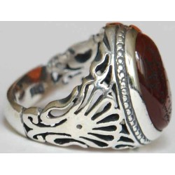 Iran Islam Quran Surat Al-Tawheed Al-Ikhlas Engraved on Natural Agate Aqeeq Aqiq Sterling Silver 925 Ring