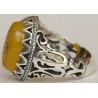 Iran Islam Quran Surat Al-Tawheed Al-Ikhlas Engraved on Natural Yellow Agate Aqeeq Aqiq Sterling Silver 925 Ring