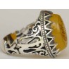 Iran Islam Quran Surat Al-Tawheed Al-Ikhlas Engraved on Natural Yellow Agate Aqeeq Aqiq Sterling Silver 925 Ring