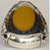 Iran Islam Quran Surat Al-Tawheed Al-Ikhlas Engraved on Natural Yellow Agate Aqeeq Aqiq Sterling Silver 925 Ring