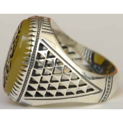 Iran Islam Quran Surely Allah is Sufficient for His servant Engraved on Natural Yellow Agate Sterling Silver 925 Ring