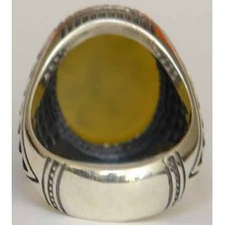 Iran Islam Quran Surely Allah is Sufficient for His servant Engraved on Natural Yellow Agate Sterling Silver 925 Ring