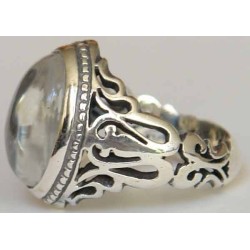 Iran Islam Shia Ya Ali Madad Engraved on the back of Natural Durr Clear Gemstone Sterling Silver 925 Ring