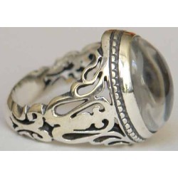 Iran Islam Shia Ya Ali Madad Engraved on the back of Natural Durr Clear Gemstone Sterling Silver 925 Ring