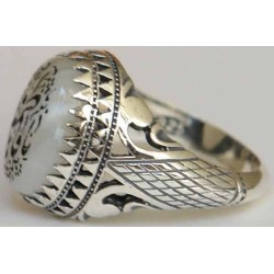 Iran Islam Shia YA FATIMAH in Nice Arabic Calligraphy Engraved on White Aqate Aqeeq Aqiq Akik Sterling Silver 925 Ring