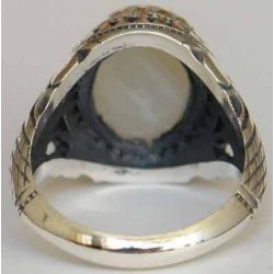 Iran Islam Shia YA FATIMAH in Nice Arabic Calligraphy Engraved on White Aqate Aqeeq Aqiq Akik Sterling Silver 925 Ring
