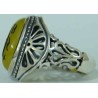 Iran Islam Shia Sharaf e Shams Engraved on Natural Yellow Agate Sterling Silver 925 Ring