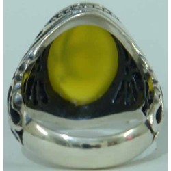 Iran Islam Shia Sharaf e Shams Engraved on Natural Yellow Agate Sterling Silver 925 Ring