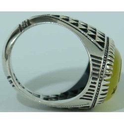 Iran Islam Shia Sharaf e Shams Engraved on Natural Yellow Agate Sterling Silver 925 Ring