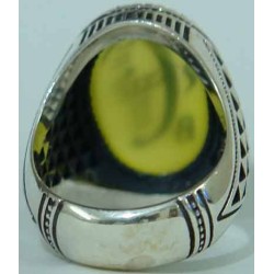 Iran Islam Shia Sharaf e Shams Engraved on Natural Yellow Agate Sterling Silver 925 Ring