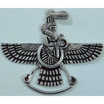 IRAN Persia Silver 900 Zoroastrian Farvahar Wing Necklace Pendant