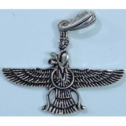 IRAN Persia Silver 900 Zoroastrian Farvahar Wing Necklace Pendant