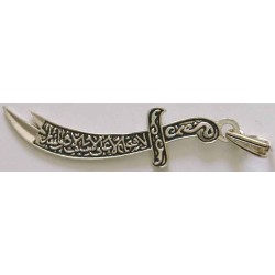 Iran Islam Shia Imam Ali Large Size Sterling Silver 925 Zulfiqar Sword Pendant Necklace