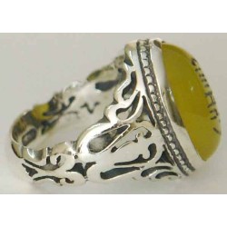 Iran Islam Shia Sharaf e Shams Engraved on Natural Yellow Agate Sterling Silver 925 Ring