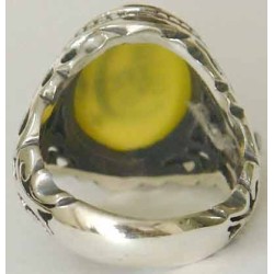 Iran Islam Shia Sharaf e Shams Engraved on Natural Yellow Agate Sterling Silver 925 Ring