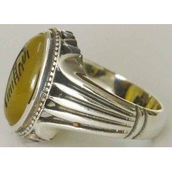 Iran Islam Shia Sharaf e Shams Engraved on Natural Yellow Agate Sterling Silver 925 Ring
