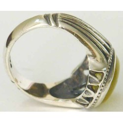Iran Islam Shia Sharaf e Shams Engraved on Natural Yellow Agate Sterling Silver 925 Ring