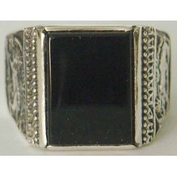 IRAN Persia Shah Pahlavi Lion & Sun Shiro Khorshid Onyx Black Agate Silver 925 Ring