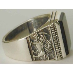 IRAN Persia Shah Pahlavi Lion & Sun Shiro Khorshid Onyx Black Agate Silver 925 Ring
