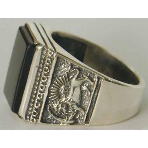 IRAN Persia Shah Pahlavi Lion & Sun Shiro Khorshid Onyx Black Agate Silver 925 Ring IRAN Persia Shah Pahlavi Lion & Sun Shiro Khorshid Onyx Black Agate Silver 925 Ring