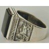 IRAN Persia Shah Pahlavi Lion & Sun Shiro Khorshid Onyx Black Agate Silver 925 Ring