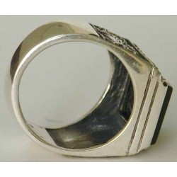 IRAN Persia Shah Pahlavi Lion & Sun Shiro Khorshid Onyx Black Agate Silver 925 Ring