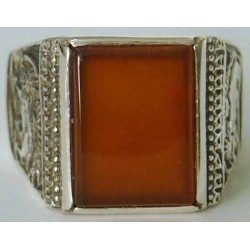 IRAN Persia Shah Pahlavi Lion & Sun Shiro Khorshid Natural Agate Aqeeq Aqiq Akik Silver 925 Ring