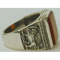 IRAN Persia Shah Pahlavi Lion & Sun Shiro Khorshid Natural Agate Aqeeq Aqiq Akik Silver 925 Ring